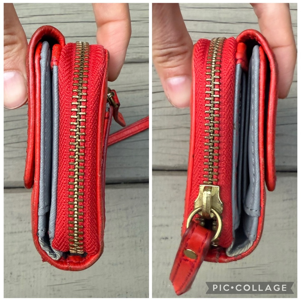 Fossil Red Leather Wallet Wristlet - Picture 9 of 16